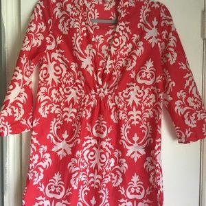 Red and white beach cover up